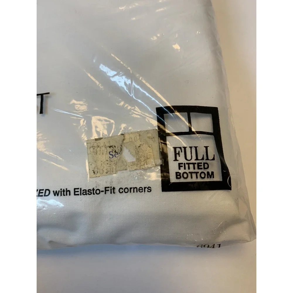 Vintage New Old Stock Sears Full Fitted Bottom Sheet White Combed Percale Cotton